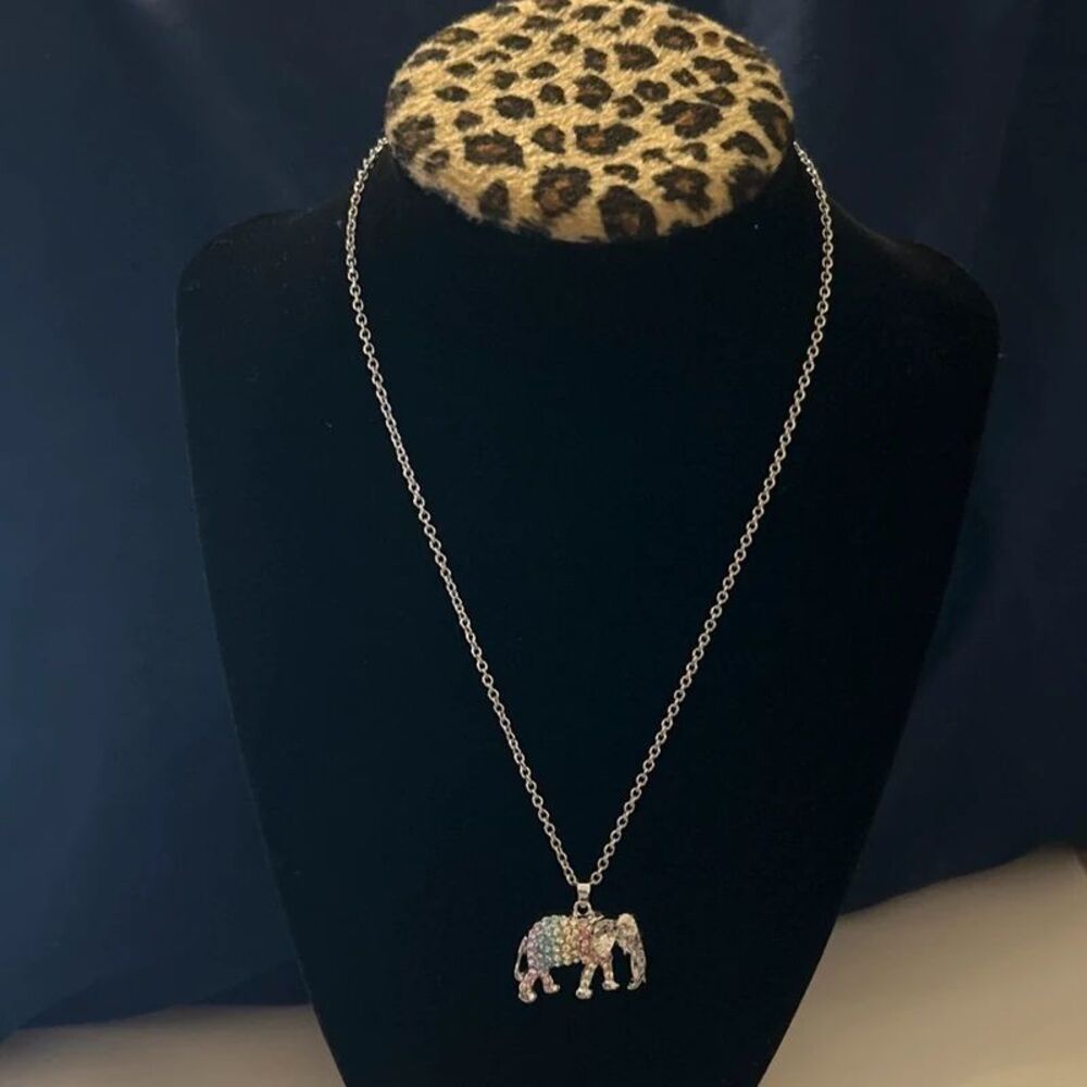 Multicolor Rhinestone Elephant Pendant Necklace